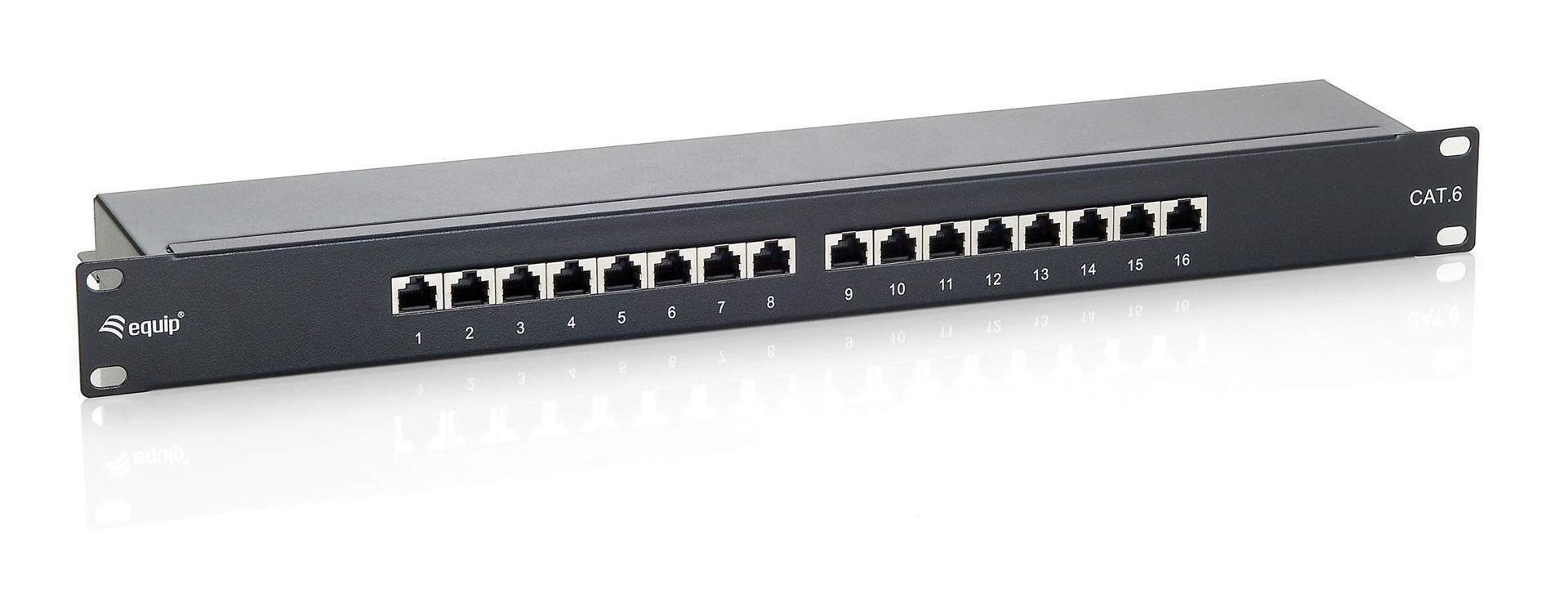 Equip Patchpanel CAT6 16 Port black 19" (1HE)